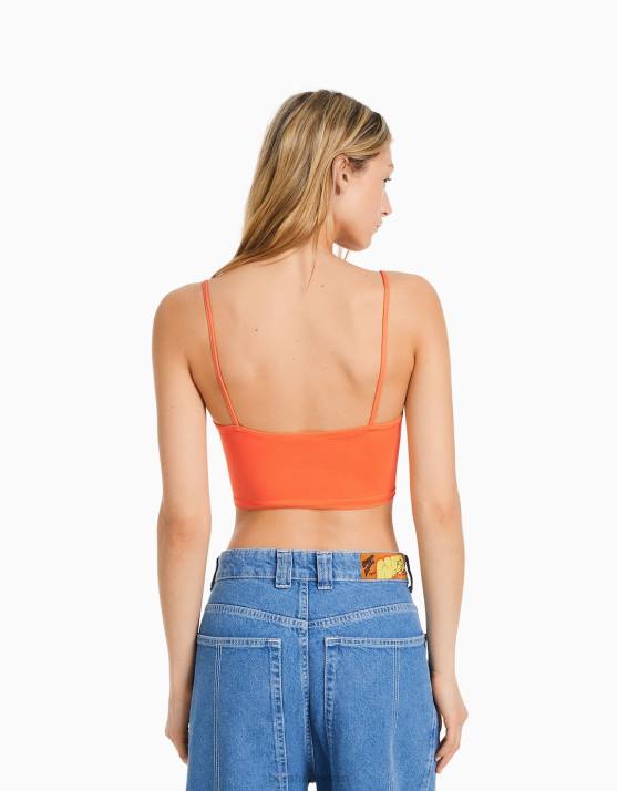 orange Bershka Frauen Crop-Top mit Trägern H00J819