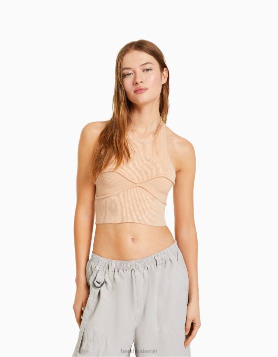 orange Bershka Frauen Neckholder-Top mit Strickdetail H00J852