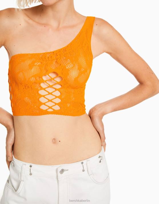 orange Bershka Frauen nahtloses Oberteil H00J806