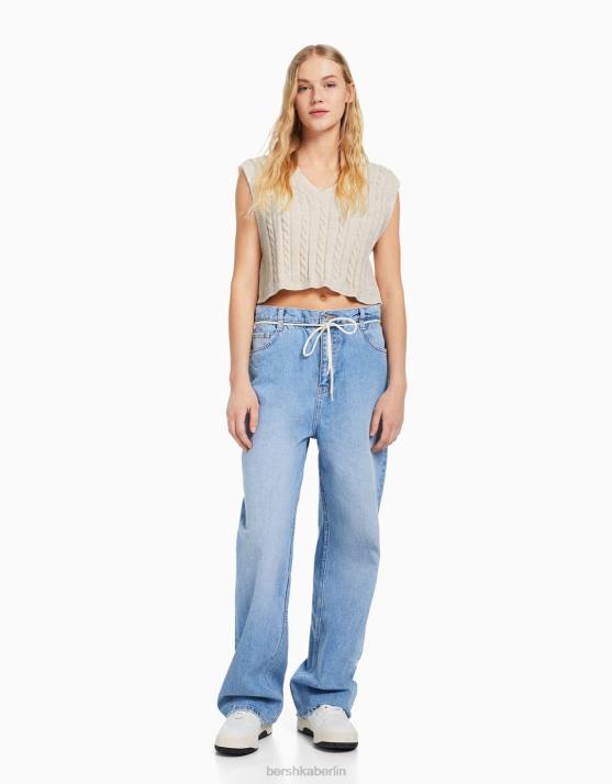 Creme Bershka Frauen Strickweste mit V-Ausschnitt H00J1052