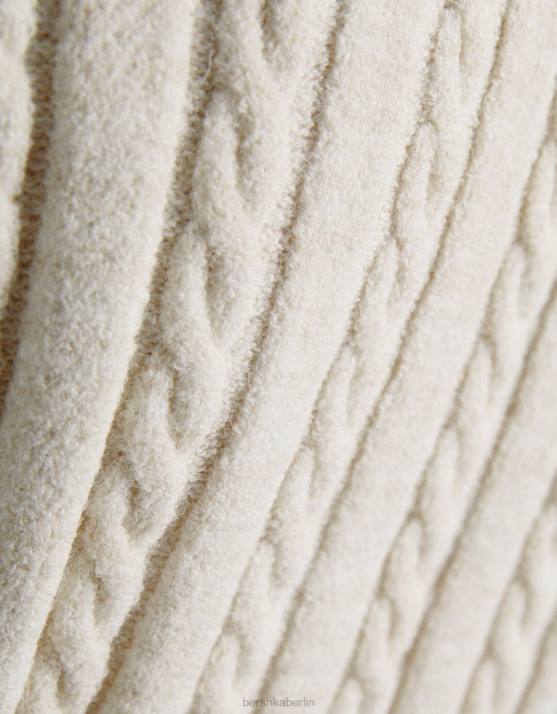 Creme Bershka Frauen Strickweste mit V-Ausschnitt H00J1052