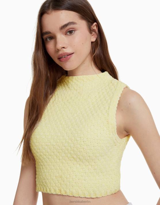 Gelb Bershka Frauen Chenille-Strickweste H00J606
