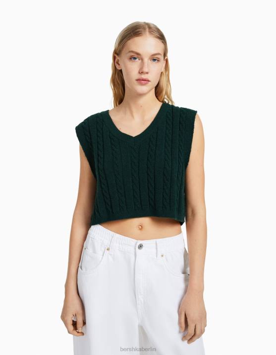 Grün Bershka Frauen Strickweste mit V-Ausschnitt H00J1053