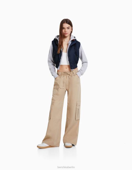 Marine Bershka Frauen Kurze Bomberweste mit Kapuze H00J1171