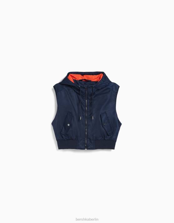 Marine Bershka Frauen Kurze Bomberweste mit Kapuze H00J1171