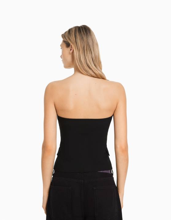 Schwarz Bershka Frauen maßgeschneiderte Weste mit freiliegenden Schultern H00J671