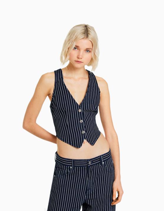 andere Bershka Frauen Nadelstreifen-Jeansweste H00J864