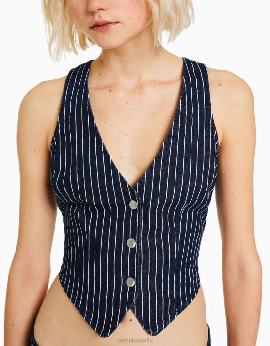 andere Bershka Frauen Nadelstreifen-Jeansweste H00J864