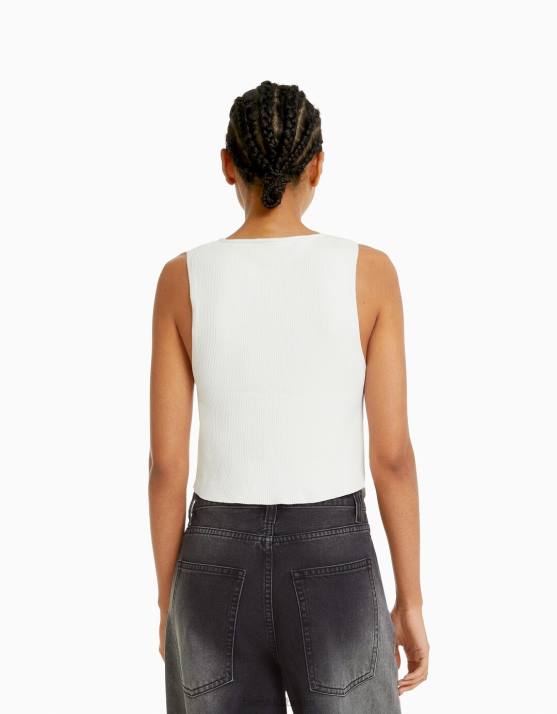 exklusiv Bershka Frauen geknöpfte Strickweste H00J658