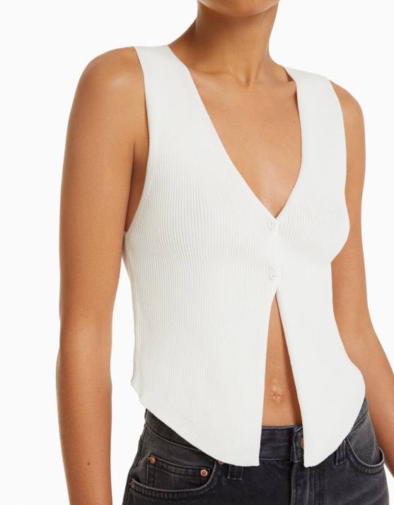 exklusiv Bershka Frauen geknöpfte Strickweste H00J658