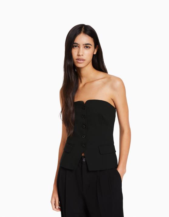 exklusiv Bershka Frauen maßgeschneiderte Weste mit freiliegenden Schultern H00J1994