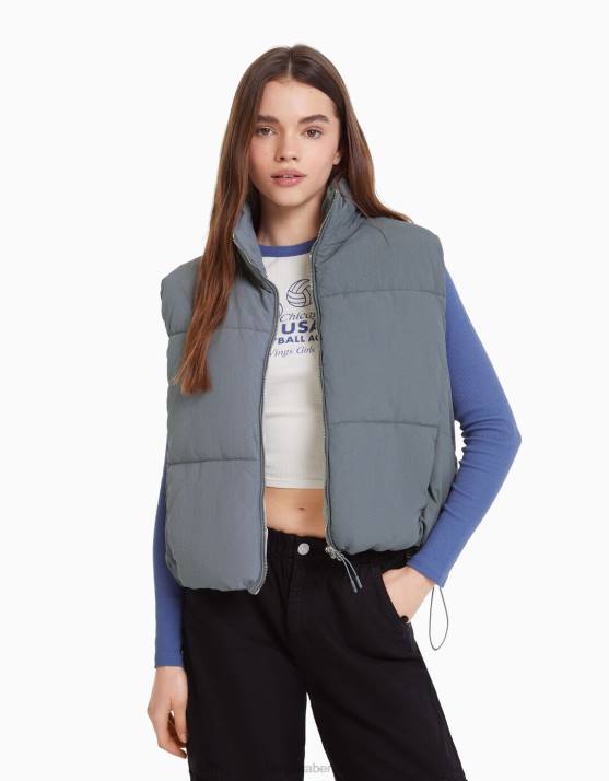grau Bershka Frauen Gefütterte Nylon-Pufferweste H00J1162
