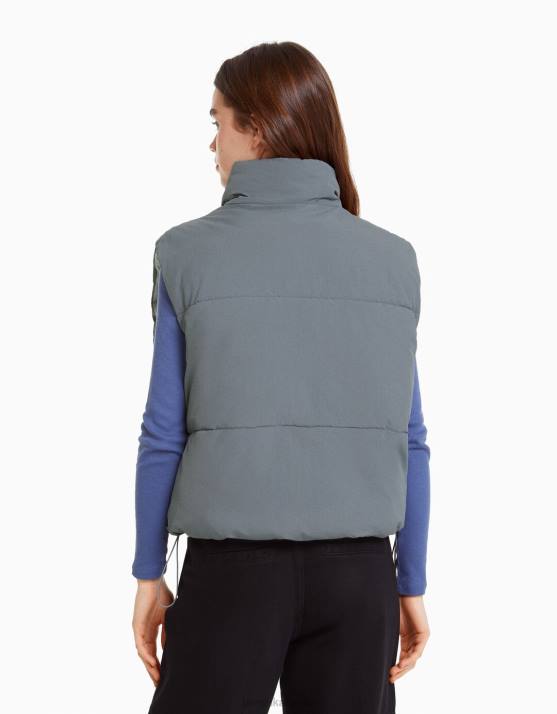 grau Bershka Frauen Gefütterte Nylon-Pufferweste H00J1162