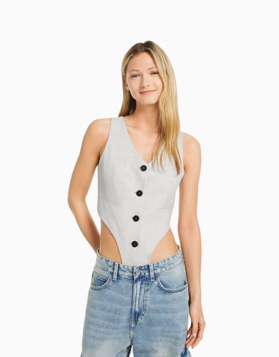 grau Bershka Frauen Maßgeschneiderter Weste-Body H00J1182