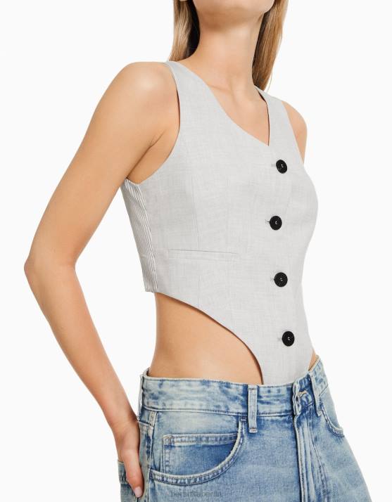 grau Bershka Frauen Maßgeschneiderter Weste-Body H00J1182