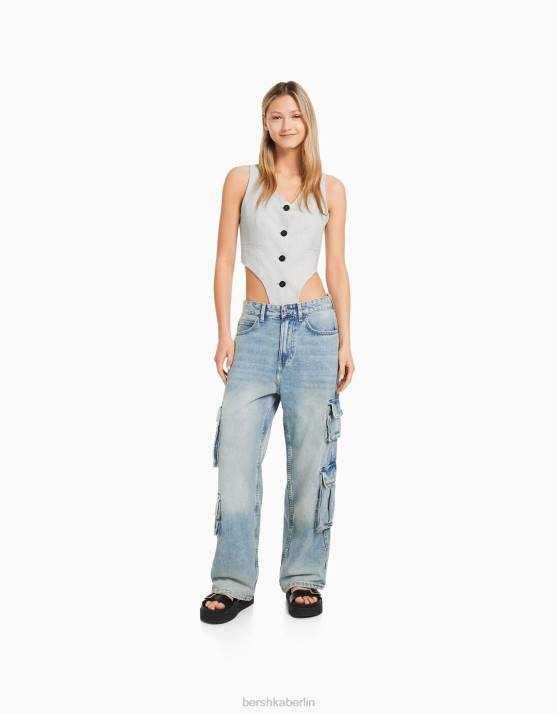 grau Bershka Frauen Maßgeschneiderter Weste-Body H00J1182