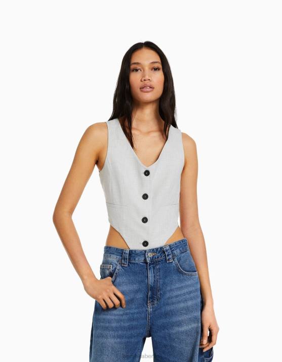 grau Bershka Frauen Maßgeschneiderter Weste-Body H00J1198