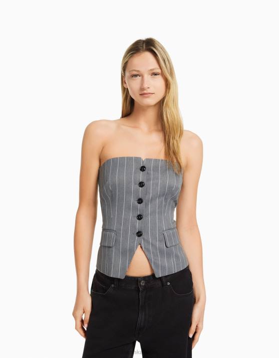 grau Bershka Frauen maßgeschneiderte Weste mit freiliegenden Schultern H00J670