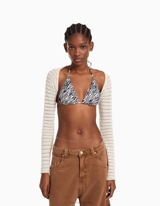 Creme Bershka Frauen Offen gestrickte Armstulpen H00J1891