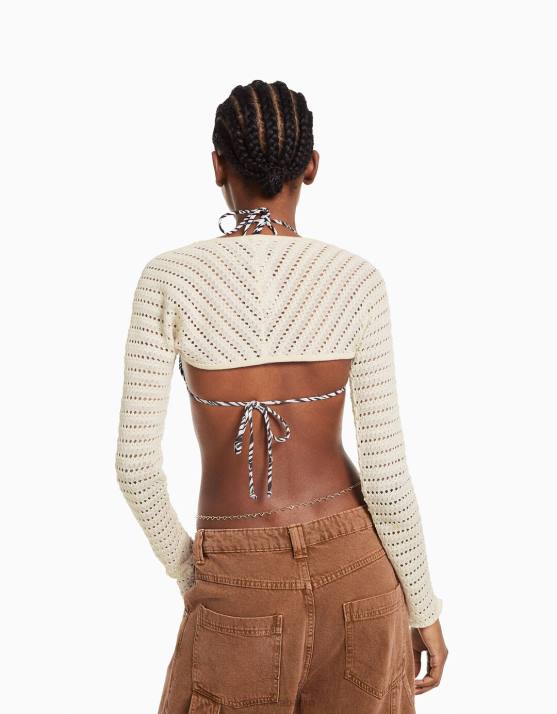 Creme Bershka Frauen Offen gestrickte Armstulpen H00J1891