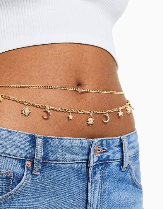 Gold Bershka Frauen Bauchkette mit Detail H00J1897