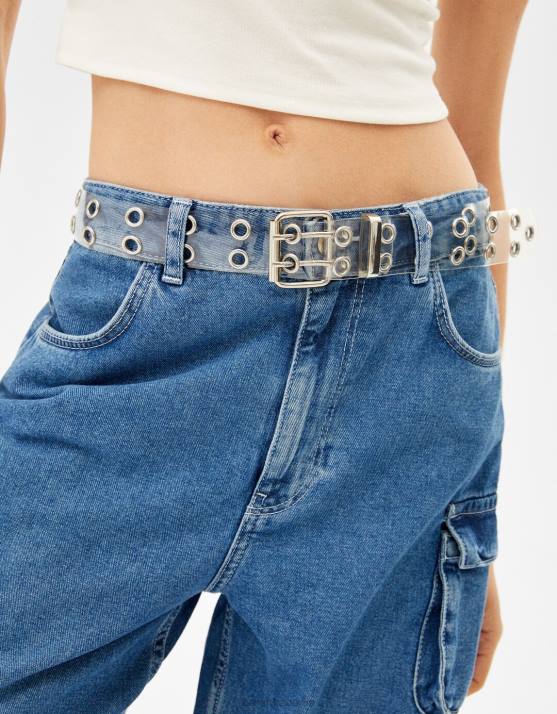 Creme Bershka Frauen transparenter Gürtel mit doppelten Ösen H00J2548