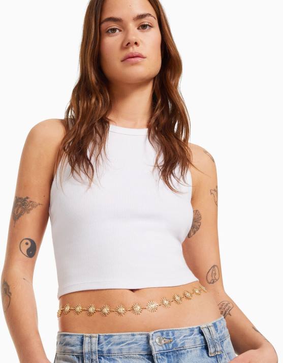 Gold Bershka Frauen Gürtel mit Kettenbesatz H00J2554