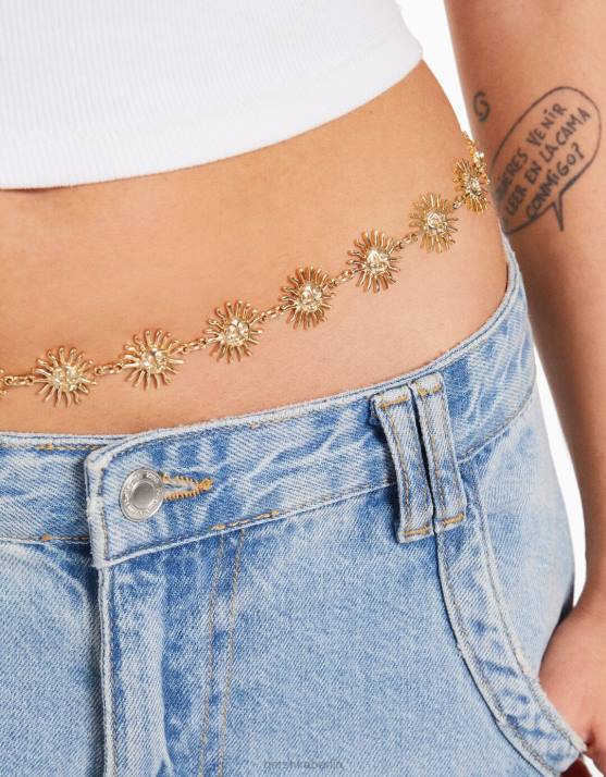 Gold Bershka Frauen Gürtel mit Kettenbesatz H00J2554