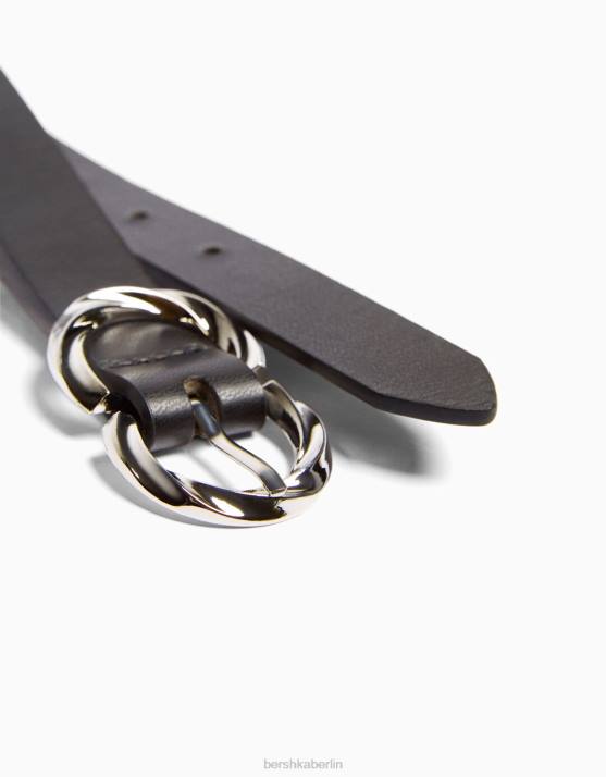 Nicht waschen Bershka Frauen dünner Gürtel mit Doppelschnalle H00J2553