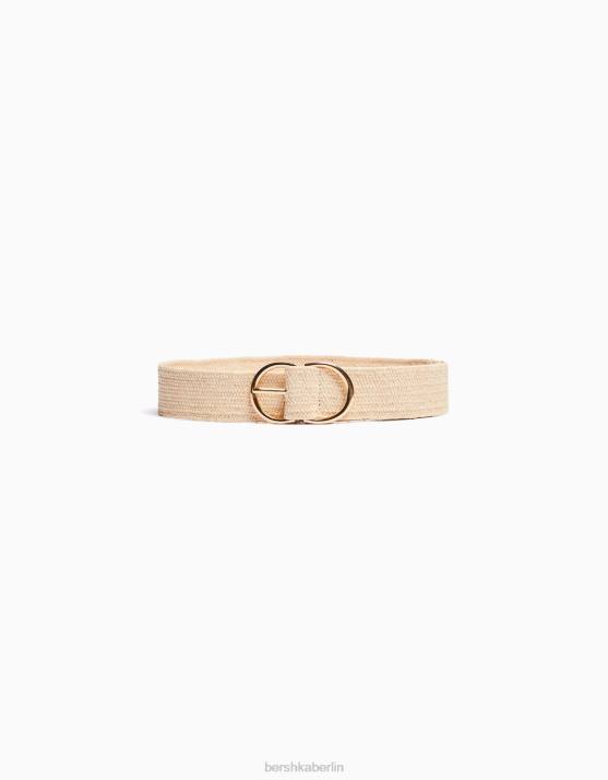 Sand Bershka Frauen Gürtel mit Doppelschnalle im Bast-Design H00J2541
