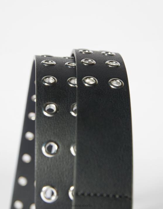 Schwarz Bershka Frauen Kunstledergürtel mit Ösen H00J2549
