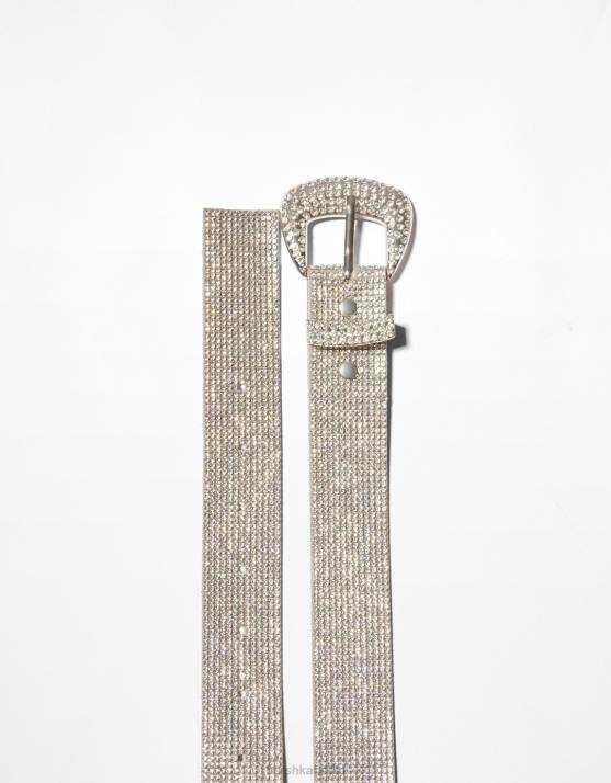 Silber Bershka Frauen Gürtel mit Strassschnalle H00J2546