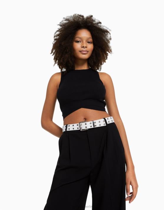 Weiss Bershka Frauen Kunstledergürtel mit Ösen H00J2547