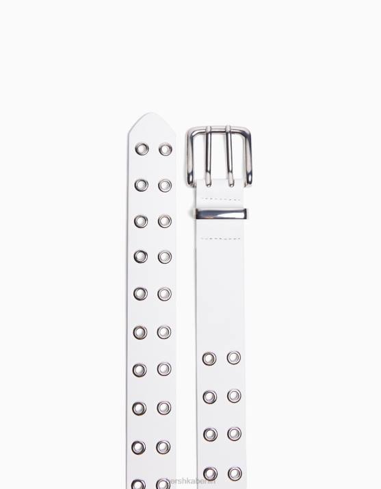 Weiss Bershka Frauen Kunstledergürtel mit Ösen H00J2547