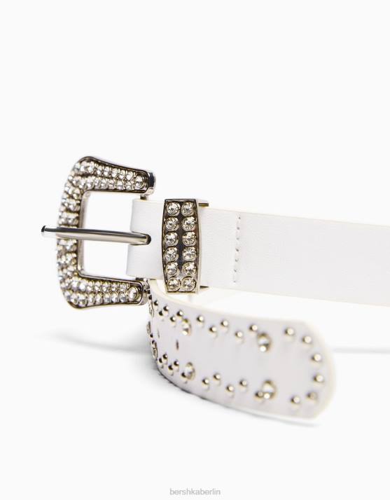 Weiss Bershka Frauen Nietengürtel mit Strasssteinen H00J2540