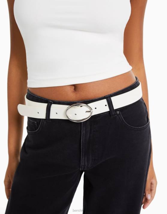 Weiss Bershka Frauen schlichter Kunstledergürtel H00J2537