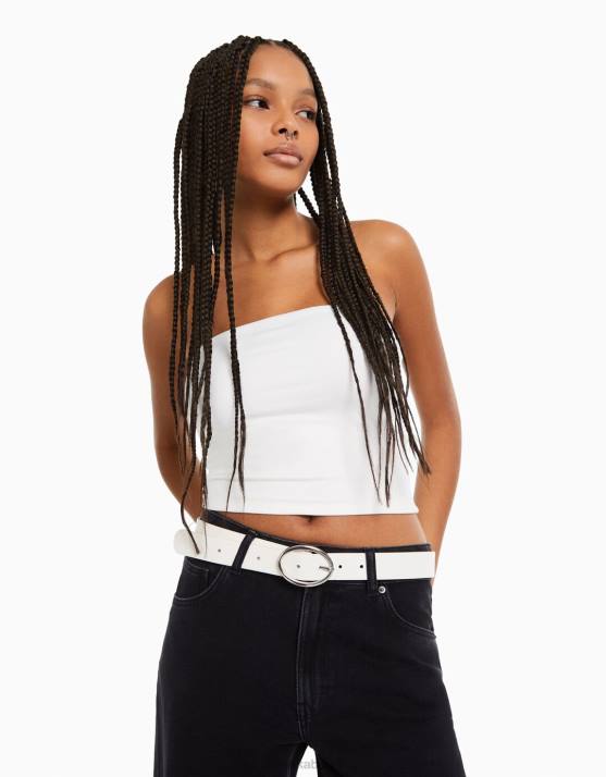 Weiss Bershka Frauen schlichter Kunstledergürtel H00J2537