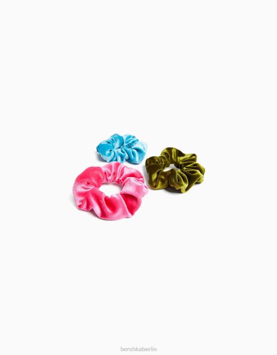 Fuchsie Bershka Frauen Set mit 3 Samt-Haargummis H00J2576