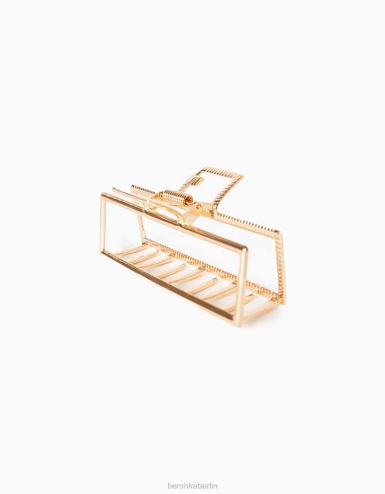 Gold Bershka Frauen Rechteckige Haarspange mit Metalleffekt H00J2563