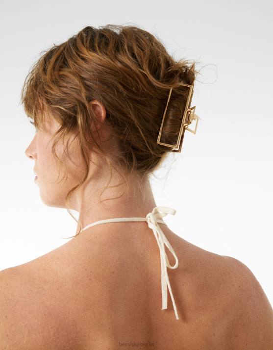 Gold Bershka Frauen Rechteckige Haarspange mit Metalleffekt H00J2563
