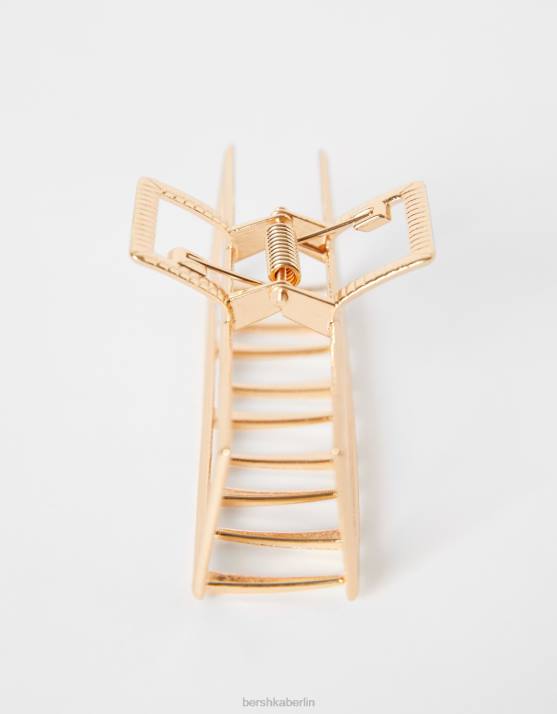 Gold Bershka Frauen Rechteckige Haarspange mit Metalleffekt H00J2563