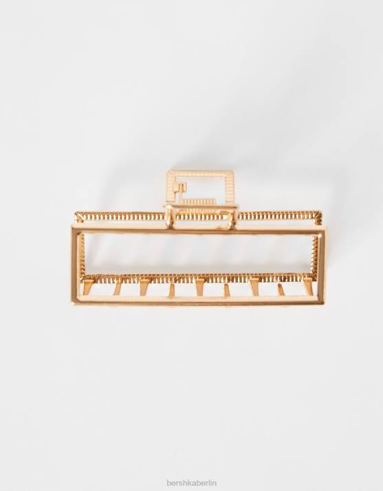 Gold Bershka Frauen Rechteckige Haarspange mit Metalleffekt H00J2563