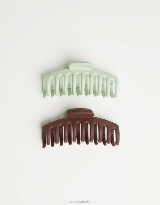 braun Bershka Frauen Set mit 2 farbigen Haarspangen H00J2564