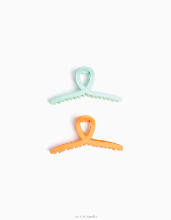 orange Bershka Frauen 2 Stück Haarspangen mit Schleife H00J2583