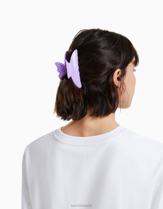 violett Bershka Frauen Juwelenbesetzte Schmetterlings-Haarspange H00J2582