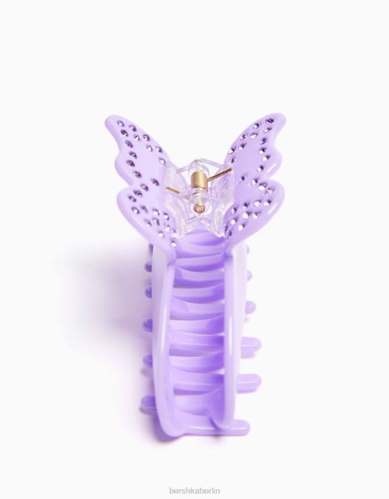 violett Bershka Frauen Juwelenbesetzte Schmetterlings-Haarspange H00J2582