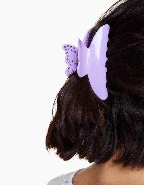 violett Bershka Frauen Juwelenbesetzte Schmetterlings-Haarspange H00J2582