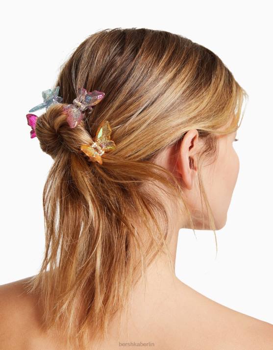 violett Bershka Frauen Set mit 4 farbigen Schmetterlings-Haarspangen H00J2573