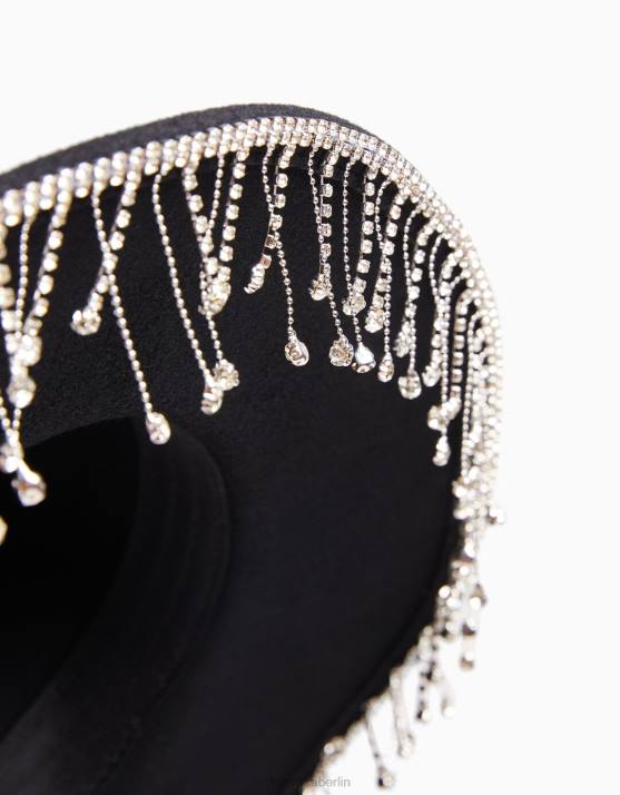 Schwarz Bershka Frauen Cowboyhut mit Strasssteinen H00J1909