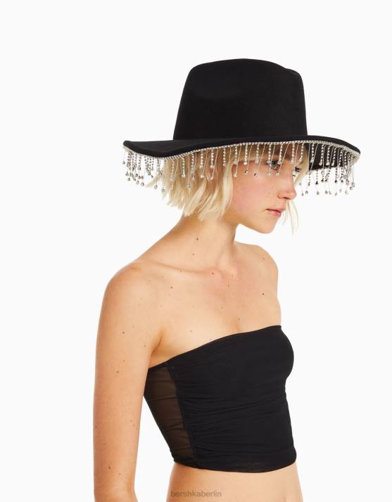 Schwarz Bershka Frauen Cowboyhut mit Strasssteinen H00J1909
